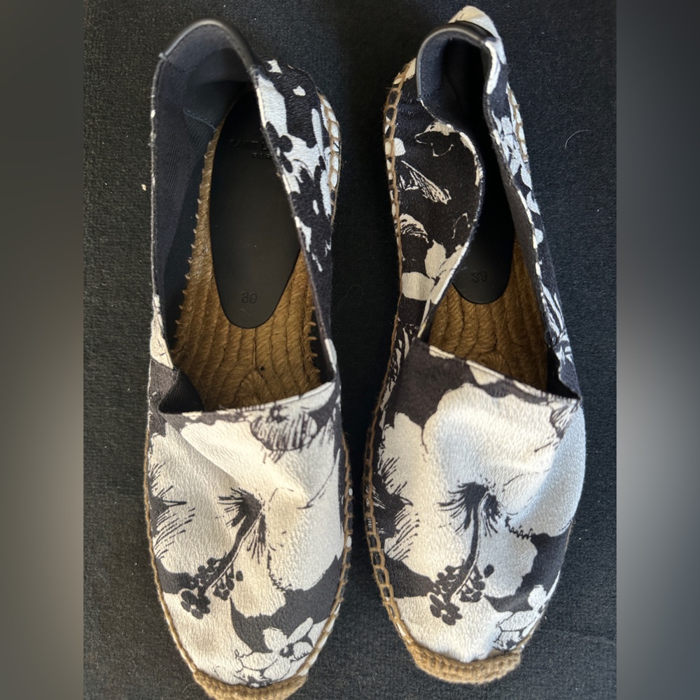 Saint Laurent Hibiscus Print Espadrilles Bianca Nero Size 39